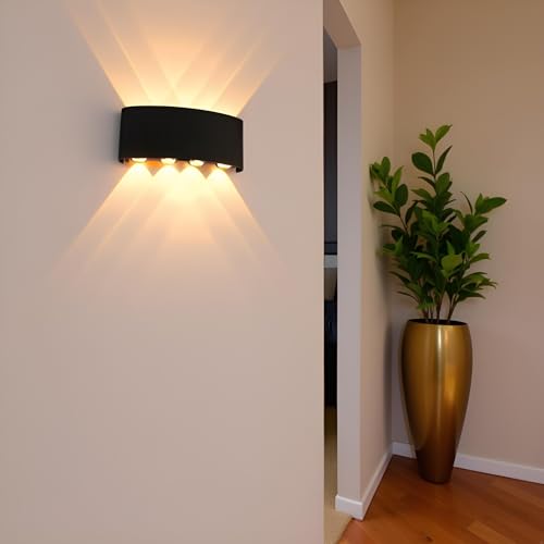 Image of FERA Waterproof Up Down Led Wall Lamp, Aluminium IP65 Body 8 Ray, Warm White, Indoor /Outdoor Decorative Wall Sconce Light, (8 ray Warm)