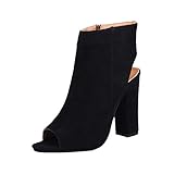  Juleya Damen Blockabsatz High Heels Sandaletten - Frauen Peep-Toe Schuhe Modische Abendschuhe Absatzschuhe Strandschuhe Freizeitschuhe 10cm Schuhe Sommer Pumps Schwarz 38