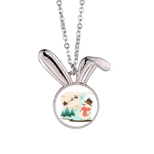 Collier lapin et arbre de Noël pendentif bonhomme de neige argenté femme