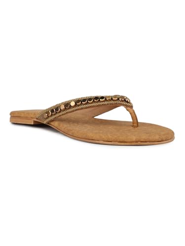 Image of Inc.5 womens Womens Gold Ethnic Embellished Round Toe Flats Euro 41 Slip-On