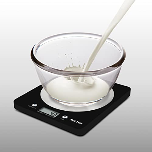 Salter Digital Kitchen Weighing Scales – As Seen On Tv, Stylish Slim Design Electronic Cooking Scale For Home + Kitchen, Weigh Food 5000G + Liquids In Ml And Fl. Oz. – Black #TOP5