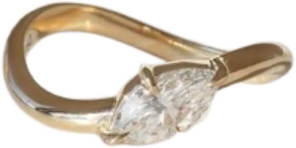 1 Ct Marquise Cut Diamond Elegant 4 Prong Solitaire Promise Ring 14K Yellow Gold Plated 925 Sterling Silver Handmade Unique Curved Engagement Rings For Women Jewelry Gift For Her