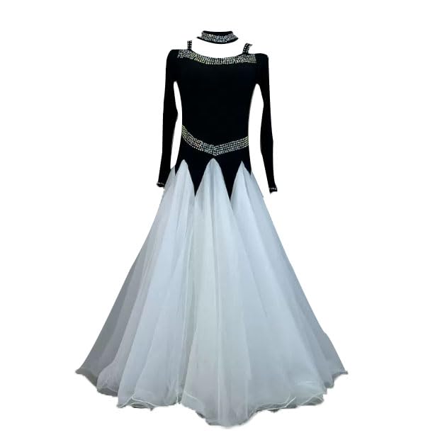 JRUIA Ropa De Baile para Competiciones De Tango Y Baile De Salón Mujer Vestidos para Espectáculos De Danza Moderna Vestido Sin Tirantes para Vals Y Salsa Falda Ideal para Swing,B,XL
