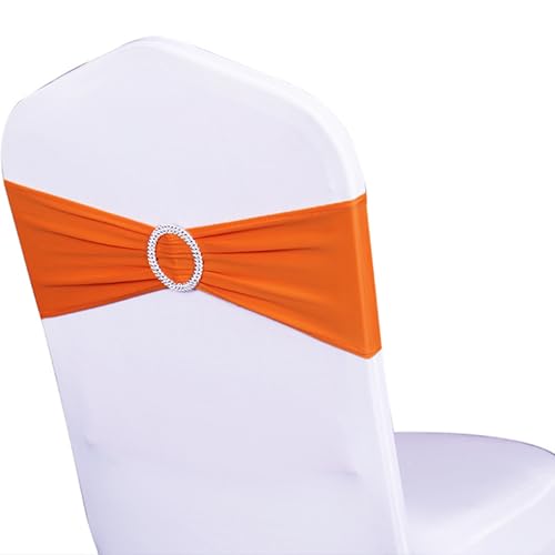 WENSINL Pack of 50 Wedding Burnt Orange Chair Sashes, Elastic Chair Bands with Buckle Slider, Chair Bows for Wedding Decorations, Without White Chair Covers (Orange)