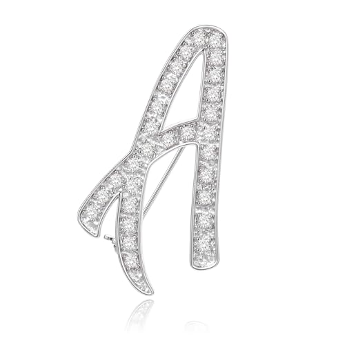 Image of Cicy Bell A-Z Initial 26 Letter Brooch Pins 18k Gold Plated Cubic Zirconia Breastpin Name Personalized Gifts for Women Men