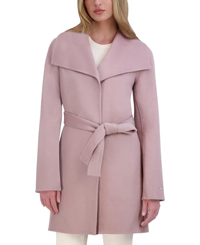 Image of TAHARI Women's Double-faced Luxury Soft Wool Blend Peacoat- Wrap Wool Coat With Removable Belt