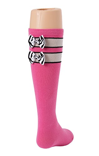 Pink Girls Sports Socks Pink, Black and Silver with Zebra Print Bow Kids Size 9-2.5, Soccer, Volleyball, Softball, Field Hockey