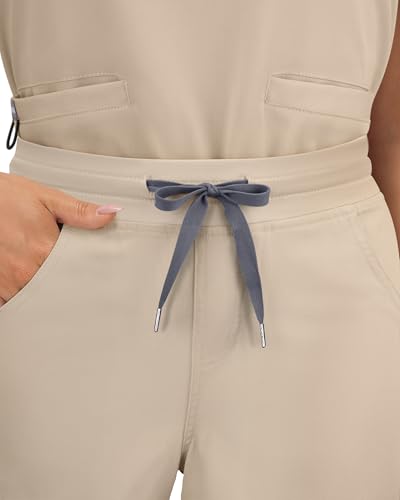 Image of COMENII Scrubs for Women, Knit Yoga Waistband Straight Leg Cargo Pants, Classic Fit Womens Scrubs Pants