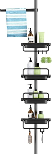 Frdecon Rustproof Shower Caddy Corner For Bathroom, 4-Tier Tension Pole Stainless Steel Shower Organizer, 56 To 117 Inch Adjustable Bathtub Shower Shelf Storage With 1 Tower Bar, Black #TOP1
