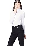 Weiches Feinripp-Material Amazon-Marke: MERAKI Langarmshirt Damen Rollkragen und gerippte Struktur, Weiß, 42, Label: XL