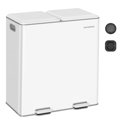 Image of SONGMICS Trash Can, 2 x 8 Gallon, Soft-Close Lids, Stainless Steel