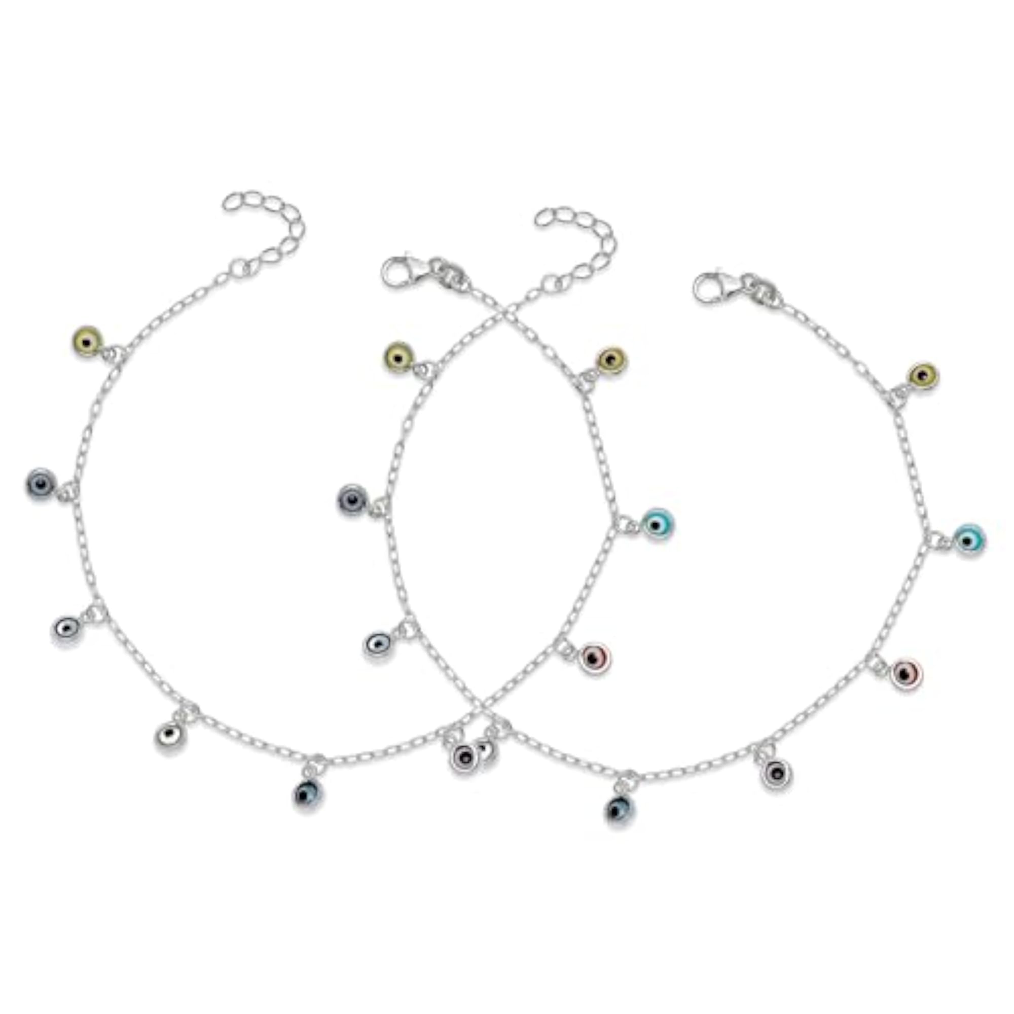 Women's 925 Sterling Silver Celestia Evil Eye Disc Anklet