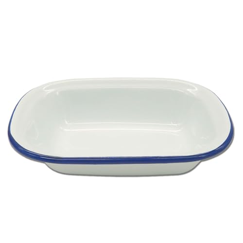 Zenker Enamel Small Pie Dish Vintage Design Baking and Roasting Tin for Roasts Pies and Pastries Lightweight Easy to Clean Air Fryer Compatible PTFE and PFOA Free 19.5x14.5cm White and Blue