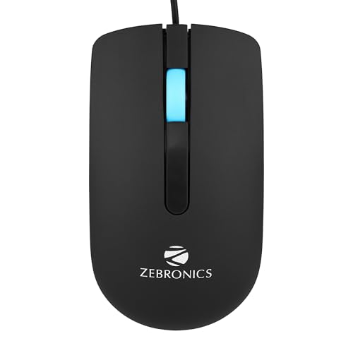 ZEBRONICS Juggle Wired Optical Mouse with 3 Buttons, High Precision, 1200 DPI, Works on Most Surfaces, USB Interface, 1m Cable Length