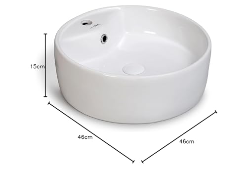 Image of Hindware Italian Collection Solitaire Table Top Wash Basin for Bathroom | Made of Ceramic | Star White | Round Shape | Over the Counter Basin