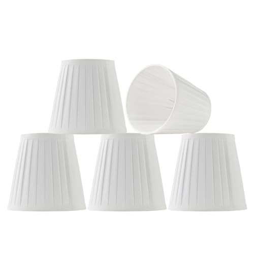5 Pack White Silk Pleated Chandelier Shades, 4' Top x 6' Bottom x 6' High, 4x6x6 Inch Clip On...