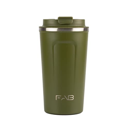 FAB Travel Mug, Reusable Coffee Cup (510ml, Army Green) - Double Wall Stainless Steel with Screw Lid - Thermal Camping Cup, Vacuum Insulated for Hot and Cold Drinks, Eco-Friendly