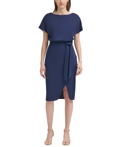 Image of Kensie Womens Short Sleeve Tie Waist Midi Dress