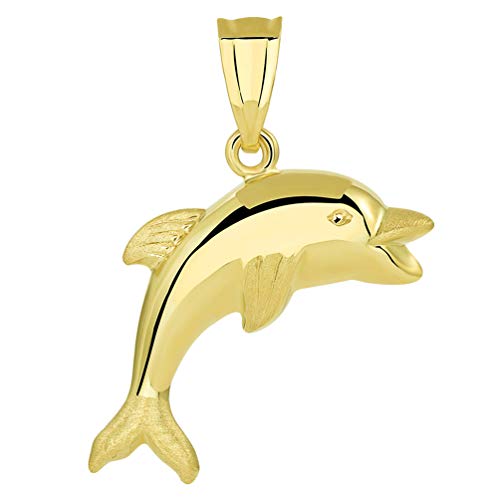 Jewelry America 14k Yellow Gold Polished Smiling and Jumping 3D Dolphin Pendant