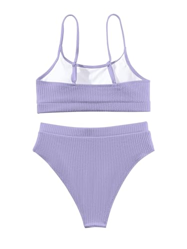 Image of Lilosy High Waisted Tummy Control Ribbed Bikini Crop Top Brazilian Swimsuit Set 2 Piece