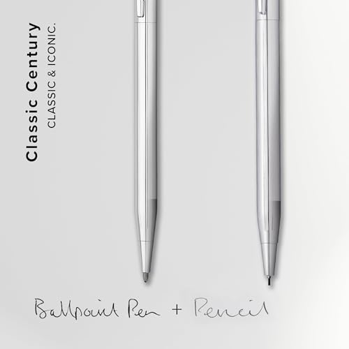 Cross Classic Century Refillable Pen & Pencil Gift Set Presented in a Luxury Gift Box - Medium Point, Black Ink, Lustrous Chrome