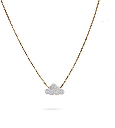 White Opal Cloud necklace Cute Fire Opal Little Girl Cloud Charm Sky Weather Necklace (Gold Filled - White Opal)
