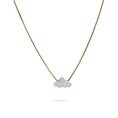 White Opal Cloud Necklace Cute Fire Opal Little Girl Cloud Charm Sky Weather Necklace (Gold Filled - White Opal) #TOP26