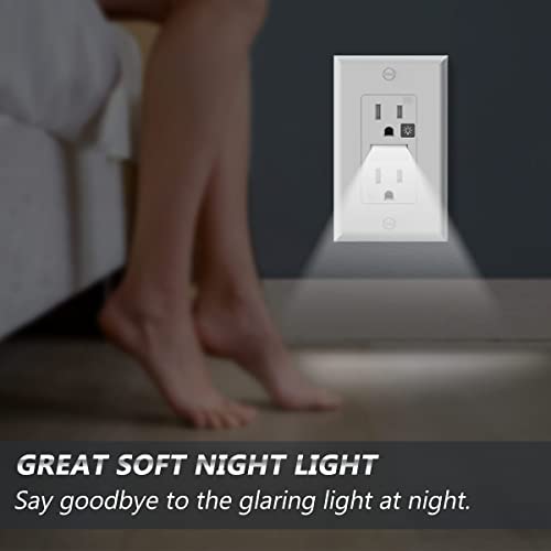 Sozulamp Decorator Receptacle Outlet With Led Night Light,15A 125V,2 Pole 3 Wire,Tamper Resistant(Tr) Electrical Standard Wall Outlets With Nightlight (4 Pack,White) #TOP4