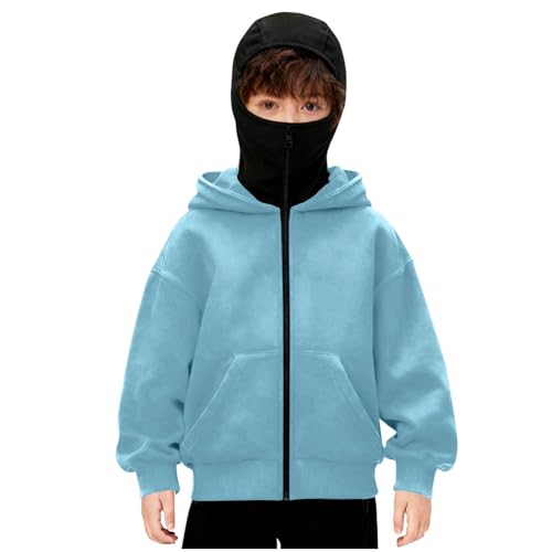 Pasamontañas con capucha para niños y niñas, con máscara facial, máscara de esquí para niños, chaqueta con cremallera, doble capucha, resistente al viento, unisex, novedad, ropa deportiva para