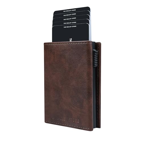 Image of The Wallet Store Men Aluminium Defender Rfid Protected Wallet Cardholder | Pop-Up Card Holder | Scan Proof | Case | Up To 8 Cards | Credit & Debit Card Holder (Brown)