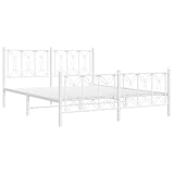 vidaXL Metal Double Bed Frame with Headboard/Footboard White Steel 150x200 cm - Modern Bedroom Furniture with Extra Storage Space
