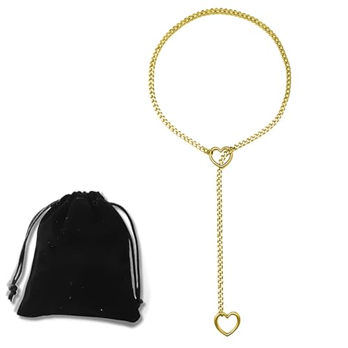 Love Shackles Necklace, Loveshackles – Heart Slip Chain, Heart O-Ring Slip Chain Necklace Handmade Punk Gothic Cuban Necklace, Medium, Acciaio inossidabile, Nessuna pietra preziosa