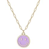 Godyce Smile Pendant Necklace Smile Face Chain Necklace Paperclip Necklace Cute Round Pendant Necklace Preppy Jewelry for Women Girls (Purple)