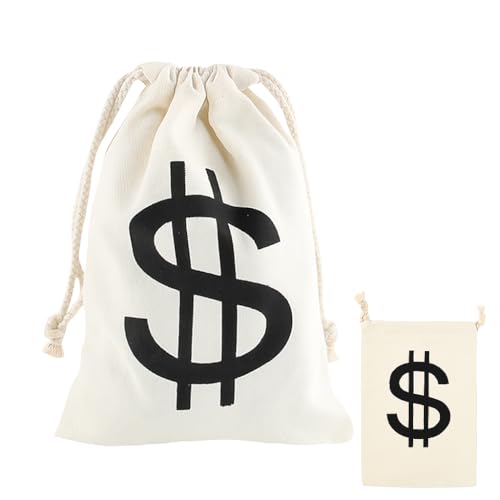Saco de dinheiro com símbolo de dólar 23,5 x 16 cm, acessório para disfarces de carnaval, festas temáticas e Halloween, saco de lona para crianças e adultos estilo ladrão, cowboy ou aventureiro