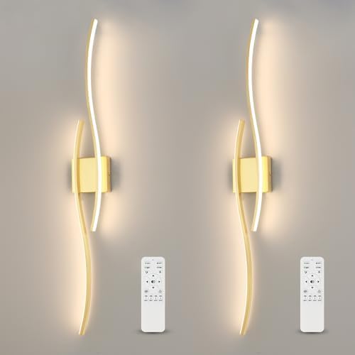 Modern LED Wall Sconce Set of Two with Remote Control, 40" Dimmable Wall Sconces Lighting Set of 2, Gold Wall Light with Timer, LED Wall Lamp Indoor for Bathroom Living Room Bedroom Corridor