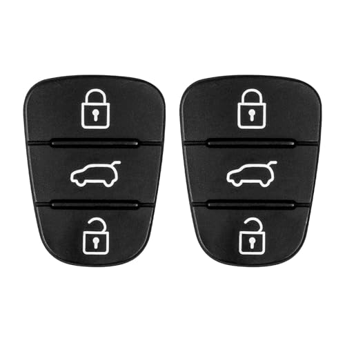 2 Stück Autoschlüssel Tastenfeld 3 Tasten, Kompatibel mit Hyundai i10, i20, i30, ix35, Kia Sportage, Ceed und Mehr Ersatz Tastenfeld Gummi Schlüssel Gehäuse Auto Fernbedienung Schlüsselgehäuse