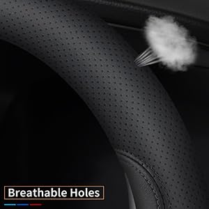 XHRING Car Steering Wheel Cover for Tesla Model 3 Y Toyota Prius Honda Civic Audi A3 A5 A4 TT S3 S5 Chevy Camaro Corvette Porsche Boxster Subaru BRZ Accessories, Black Leather (14-14 1/4 inches)