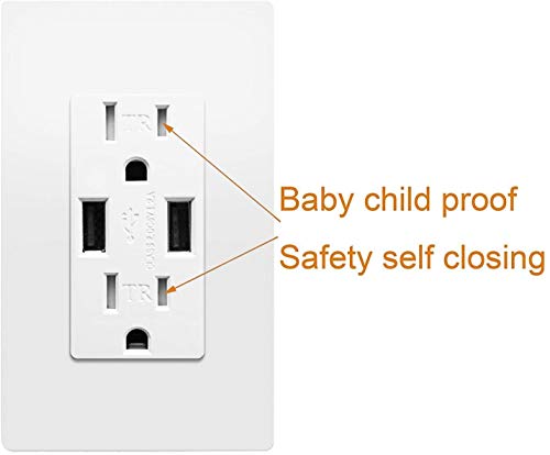 Micmi Outlet With Usb High Speed Charger 4.2A Charging Capability, Child Proof Safety Receptacle 15 Amp, Tamper Resistant Wall Socket Plate Included Ul Listed U24, Usb Outlet 2Pack #TOP3