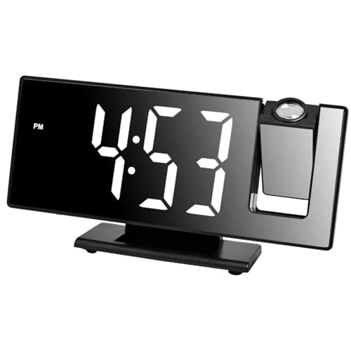 大型LEDスクリーンを備えた、明るく静かな多機能投影目覚まし時計 - 家庭やオフィスでの使用に最適(Black-white light)