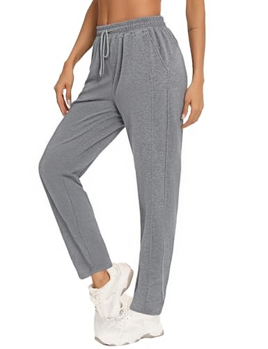 Aseniza Pantalon Chandal Mujer Invierno Algodón Deportes Chándal Jogger para Casual Tallas Grandes con Bolsillos Gris S