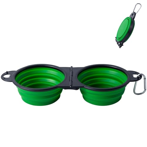 2 in 1 ciotola di piega del cibo per animali domestici acqua del cane e ciotola di cibo ciotola di viaggio per cane e gatto Ciotole portatili per animali domestici per camminare (verde)