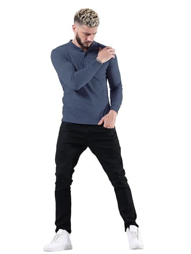 Image of fanideaz Mens Premium High Neck Henley T Shirts for Men Branded Full Sleeve Shirt for Men in Pure Cotton Casual & Formal Wear