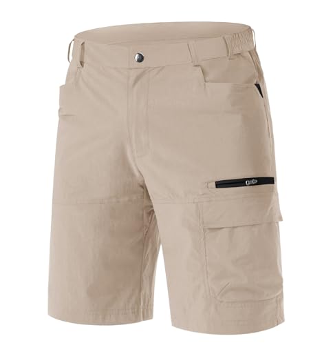EKLENTSON Mens Lightweight Stretch Cargo Shorts Summer Outdoor Breathable Camping Hiking Shorts with 5 Pockets,Light Khaki,34