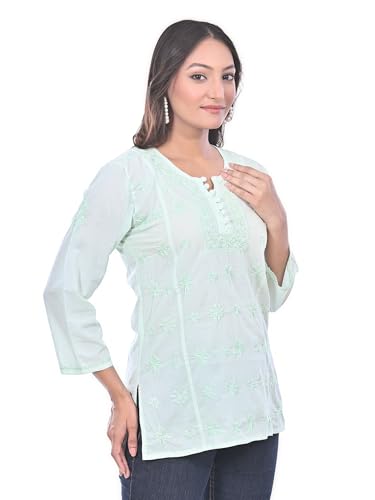 Image of Sanvi Colections Hand Embroidered (Lucknowi Chikankari) YOG luppi Short top Kali Pattern for Women A095