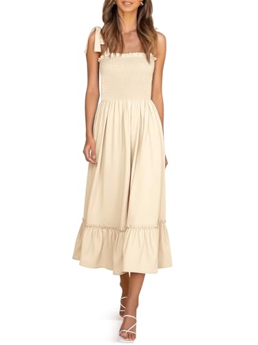 Image of Imily Bela Womens Summer Floral Maxi Dress Boho Tie Strap Sleeveless Smocked A Line Beach Sundress Long Dresses