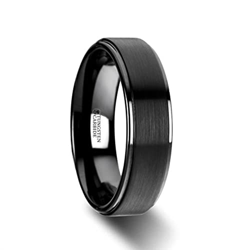Thorsten - Orion Flat Black Tungsten Ring with Brushed Raised Center & Polished Edges
