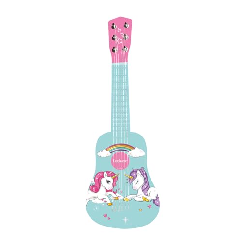 Guitarra de madera de unicornio Lexibook K205UNILXB de 53 cm con 6 cuerdas y guía de aprendizaje