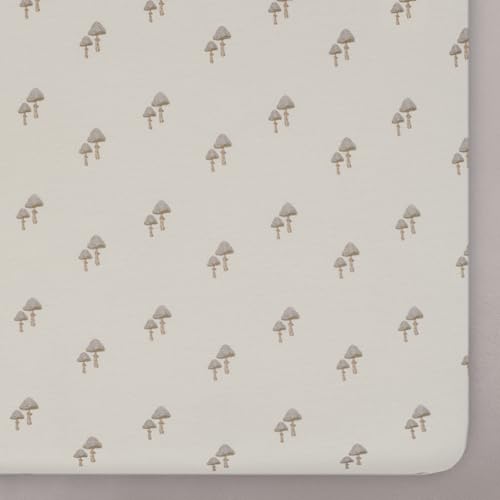 Image of Oilo Crib Sheet, Breathable, Fitted, Organic Cotton Jersey, 300-Thread, Machine Wash, Fits Standard Crib (28 inch x 52 inch x 6 inch), Toddler Bedding, Heirloom Organic Collection, Mushroom