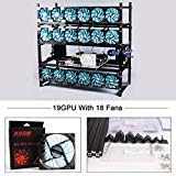 19 GPU Mining Rig with 18 LED Fan, Mining Rig Frame|Mining Case|Miner Case|Aluminum Stackable Open Air FrameFor ETH/ETC/ZCash/Cryptocurrency(Black)