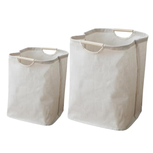 Toyvian 2 piezas Cesto de Lavandería Plegable de Gran Capacidad con Asa de Madera Cesta para Ropa Sucia Multiusos para Hogar y Almacenamiento Organizado